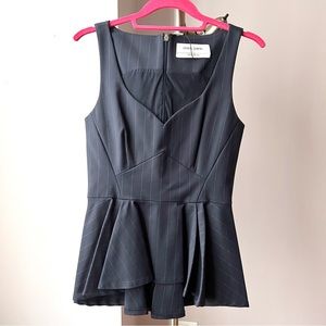 Prabal Gurung New Navy Pinstripe Fitted Stretch Heart Neckline Peplum Top